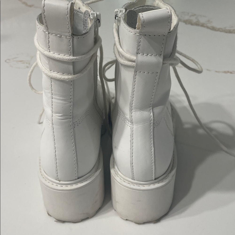 Steve Madden White Leather Lace-Up Women's Boots with zipper | 6 - Picture 5 of 9